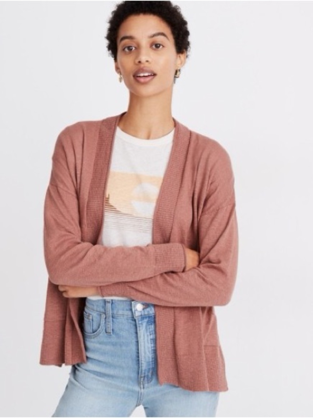 Madewell Light Open Pocket Cardigan in Pink S
